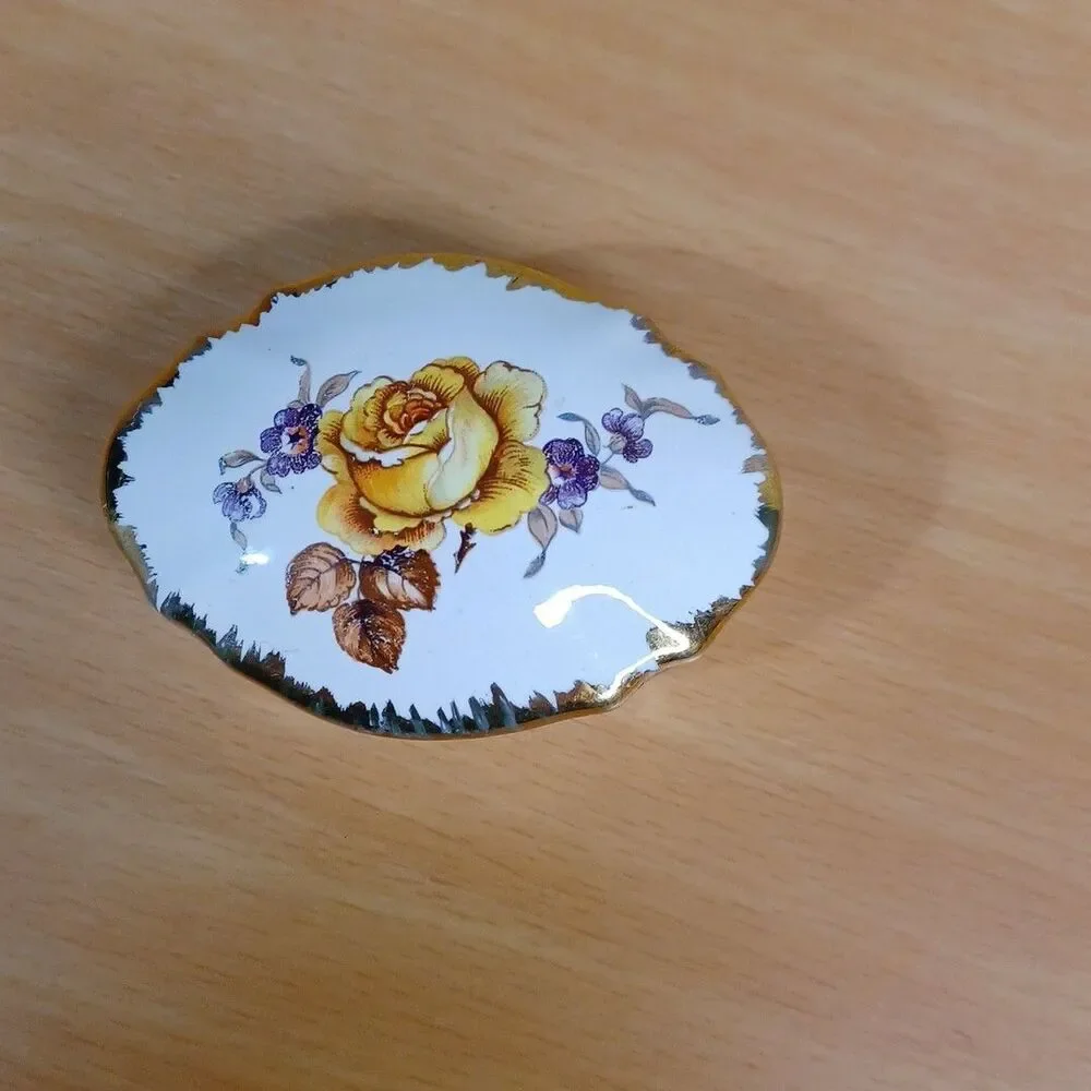 UCAGCO Japan Ceramic Painted Floral Covered Bowl Gilded Embossed Rim Vintage